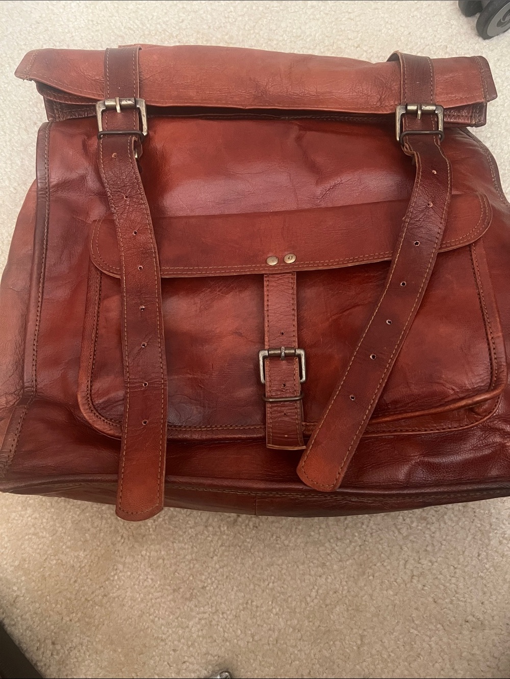Leather Men's Messenger Bag in Cognac Brown